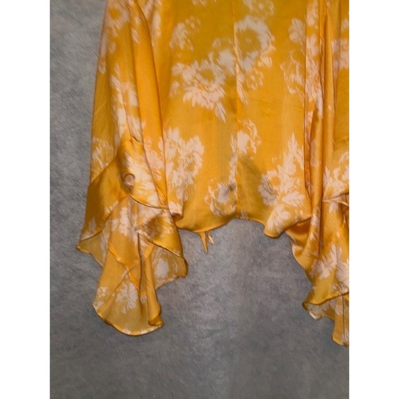 FAVLUX Fashion Yellow Floral Butterfly Sleeve Tie Front Kimono Top Size M‎ - Picture 6 of 9